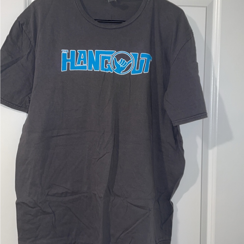 The Hangout Short Sleeve Tee - Charcoal with Blue Logo